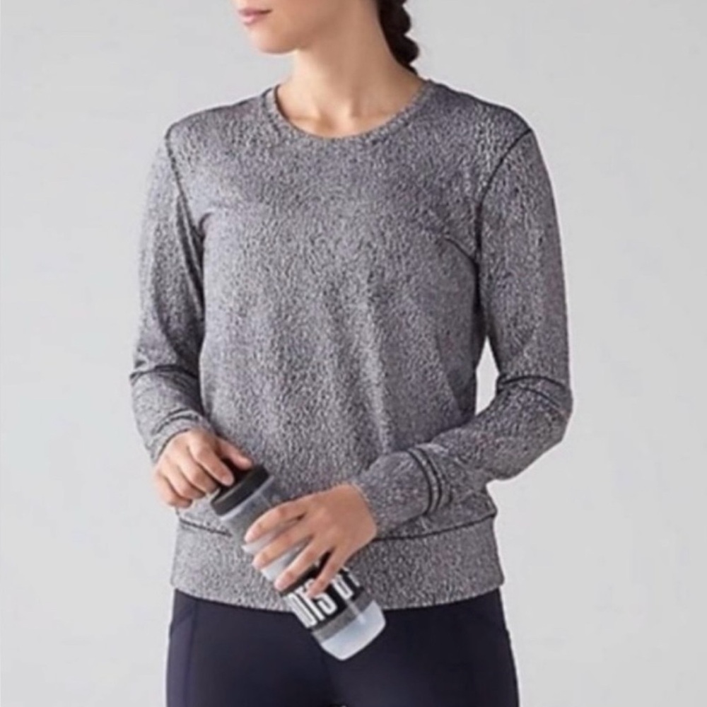 Lululemon Rush Hour Long Sleeve Running Luon Spray Jacquard White Black, sz 6.
